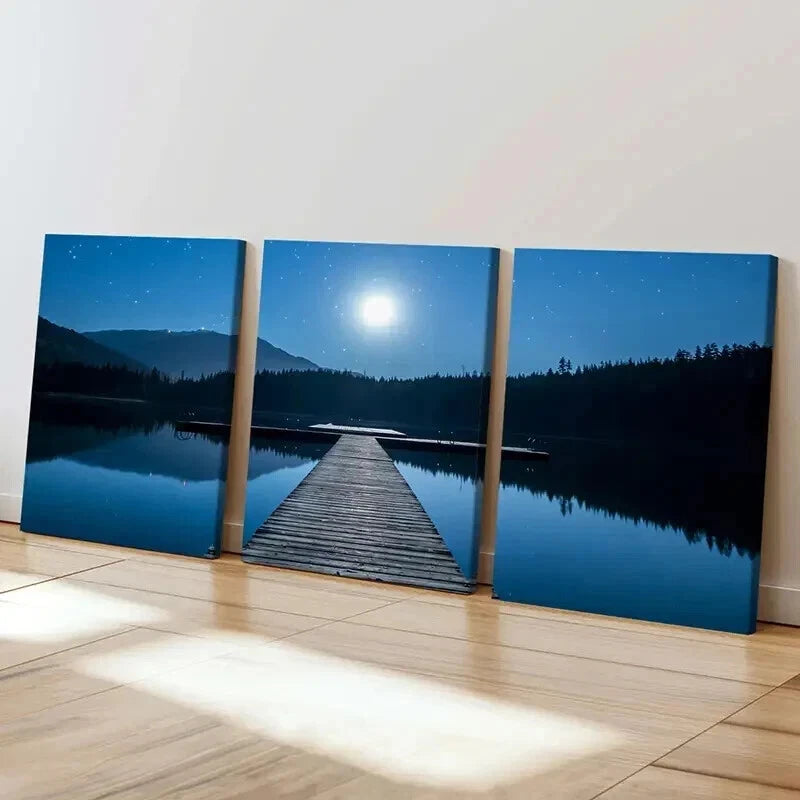 3pcs Mountains Trees Rivers & Wooden Bridges Wall Art Set Canvas Framed 40x60cm - High Quality Print 100% Australian Made Wall Canvas Ready to Hang