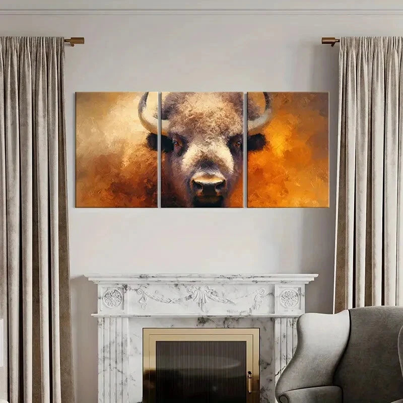 3pcs Artistic Bison Portrait Wildlife Art Metal Print Ready to Hang Art