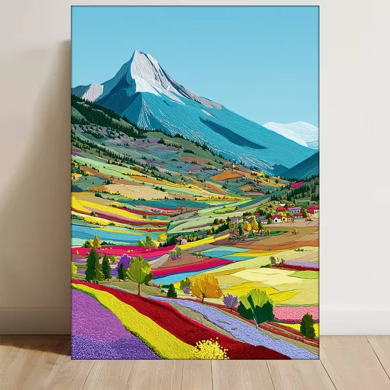 Colorful Fields, Snow-Capped Peaks 60x90cm Metal Print Ready to Hang