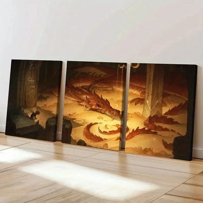 3pcs Vibrant Dragon & Mythical Creature Wall Art Set Canvas Framed 40x60cm - High Quality Print 100% Australian Made Wall Canvas Ready to Hang