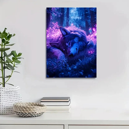 Enchanting Wolf In Magical Forest Painting 40x60cm Metal Print Ready to Hang