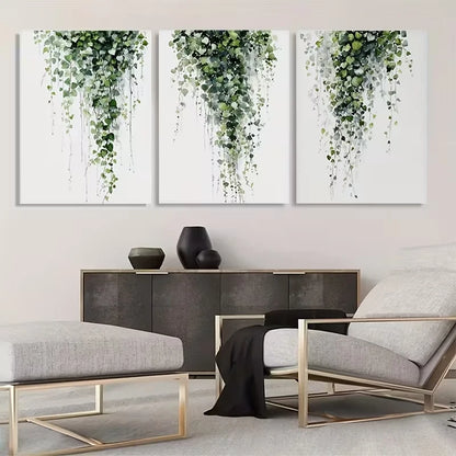 3pcs Green Leaves Cascading Down The Wall  Wall Art Set Canvas Framed 60x90cm - High Quality Print 100% Australian Made Wall Canvas Ready to Hang