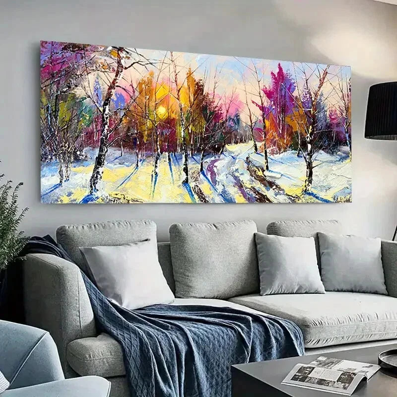 Sunset in Winter Forest wall canvas office home room framed 120x60cm