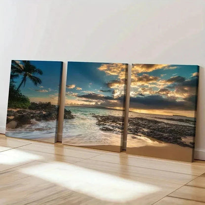 3pcs Sunrise Beach Seaside Natural Wall Art Set Canvas Framed 40x60cm - High Quality Print 100% Australian Made Wall Canvas Ready to Hang