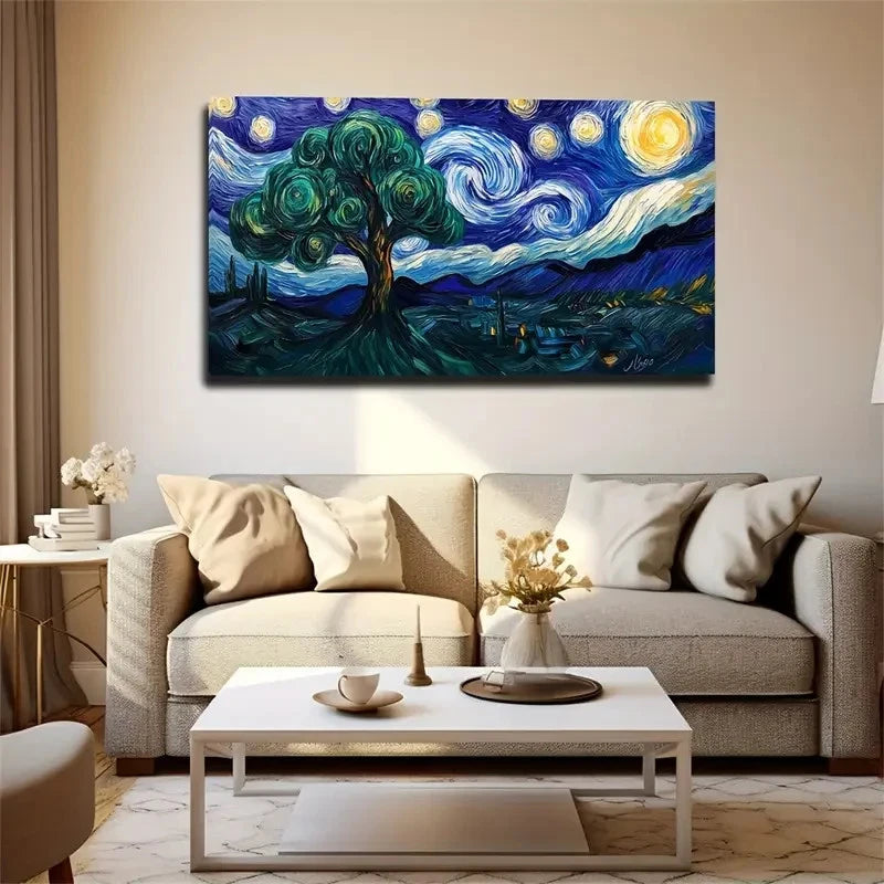 Van Gogh Style Painting Trees Wall Art Canvas Office Home Room Framed 120x60cm