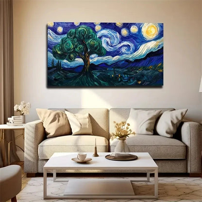 Van Gogh Style Painting Trees Wall Art Canvas Office Home Room Framed 120x60cm