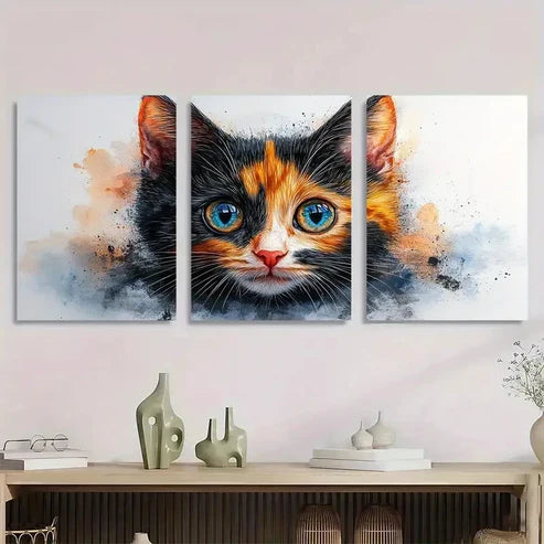 3pcs Calico Cat Cute Kitten Artwork Wall Art Canvas Unframed - High Quality Print 100% Australian Made Wall Canvas