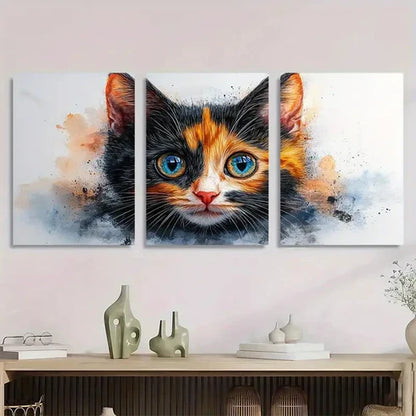 3pcs Calico Cat Cute Kitten Artwork Wall Art Canvas Unframed - High Quality Print 100% Australian Made Wall Canvas