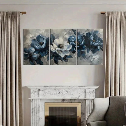 3pcs Elegant Blue & White Floral Decoration Wall Art Set Canvas Framed 40x60cm - High Quality Print 100% Australian Made Wall Canvas Ready to Hang