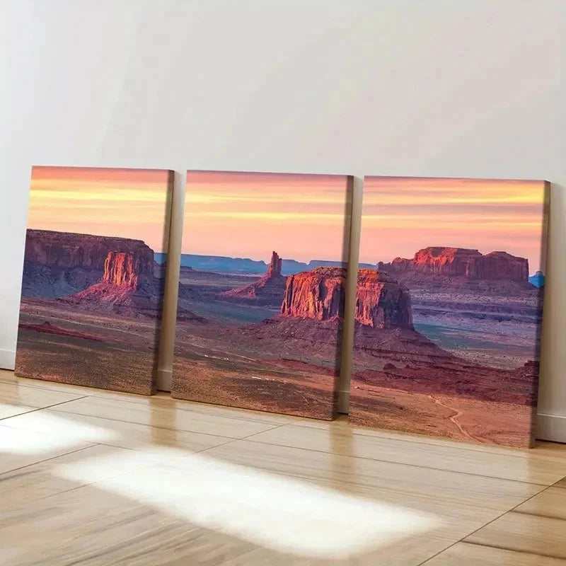 3pcs Mountain Sunset Scene Posters Wall Art Set Canvas Framed 40x60cm - High Quality Print 100% Australian Made Wall Canvas Ready to Hang