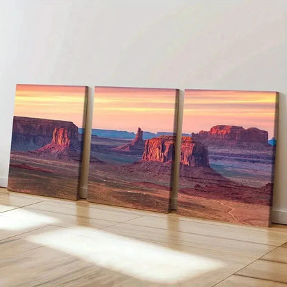 3pcs Mountain Sunset Scene Posters Wall Art Set Canvas Framed 40x60cm - High Quality Print 100% Australian Made Wall Canvas Ready to Hang