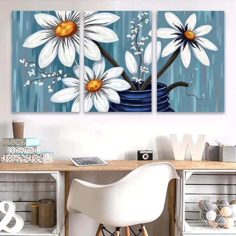 3pcs Magritte Inspired Floral Painting Wall Art Set Canvas Framed 60x90cm - High Quality Print 100% Australian Made Wall Canvas Ready to Hang