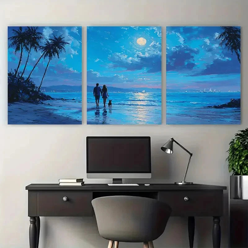 3pcs Romantic Beach Couple Dog Perfect  Wall Art Set Canvas Framed 60x90cm - High Quality Print 100% Australian Made Wall Canvas Ready to Hang