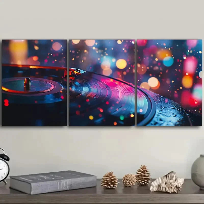 3pcs Close Up Of Music Played Record Player Metal Print Ready to Hang Art