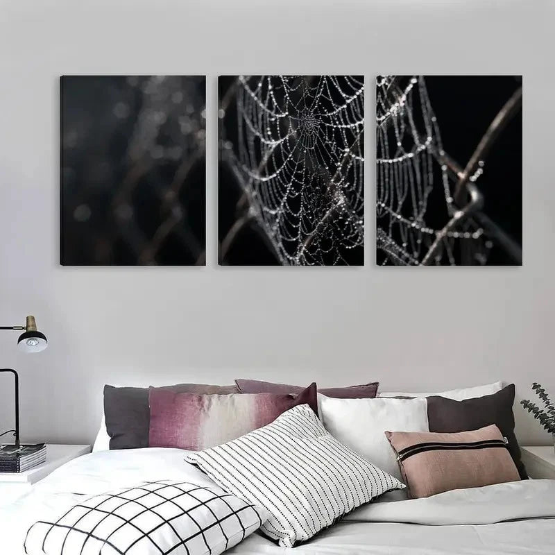 3pcs Close Up of Spider Webs on a Chain  Wall Art Set Canvas Framed 60x90cm - High Quality Print 100% Australian Made Wall Canvas Ready to Hang