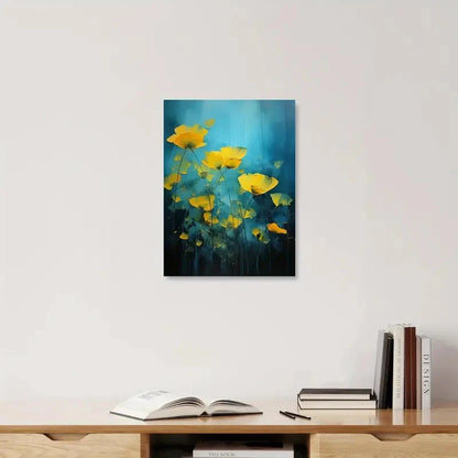 Beautiful Vibrant Floral Abstract Golden Painting 40x60cm Metal Print Ready to Hang