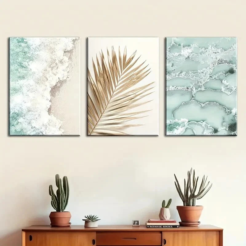 3pcs Ocean And Seaside Scenery Leaves Perfect Wall Art Set Canvas Framed 40x60cm - High Quality Print 100% Australian Made Wall Canvas Ready to Hang