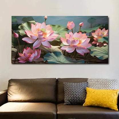 Abstract Pink for Lotus wall canvas office home room framed 120x60cm - Bella Home Decor