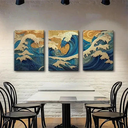 3pcs Inspired Ocean Waves Artwork Perfect Wall Art Set Canvas Unframed - High Quality Print 100% Australian Made Wall Canvas
