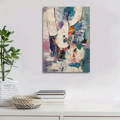 Contemporary Abstract White Cat Painting 40x60cm Metal Print Ready to Hang