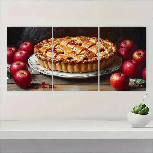 3pcs Apple Pie Oil Painting Food Wall Art Canvas Unframed - High Quality Print 100% Australian Made Wall Canvas
