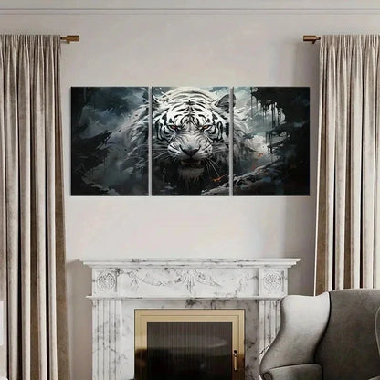 3pcs White Tiger Growling and Staring Wall Art Set Canvas Framed 40x60cm - High Quality Print 100% Australian Made Wall Canvas Ready to Hang