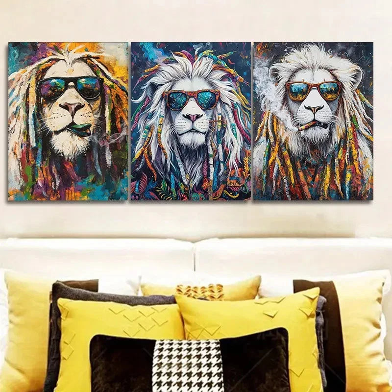 3pcs Rasta Lion Art Painting Metal Print Ready to Hang Art