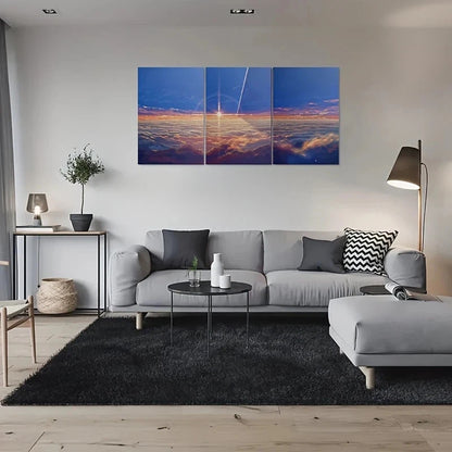 3pcs Vibrant Sunset Above the Clouds Metal Print Ready to Hang Art