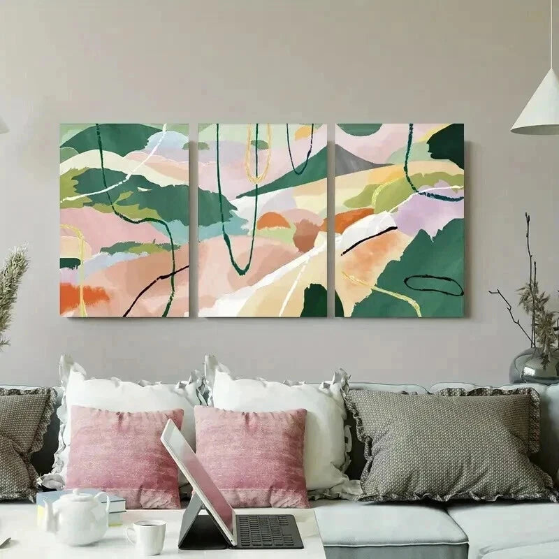 3pcs Pastel Tones & Fluid Lines Wall Art Set Canvas Framed 40x60cm - High Quality Print 100% Australian Made Wall Canvas Ready to Hang