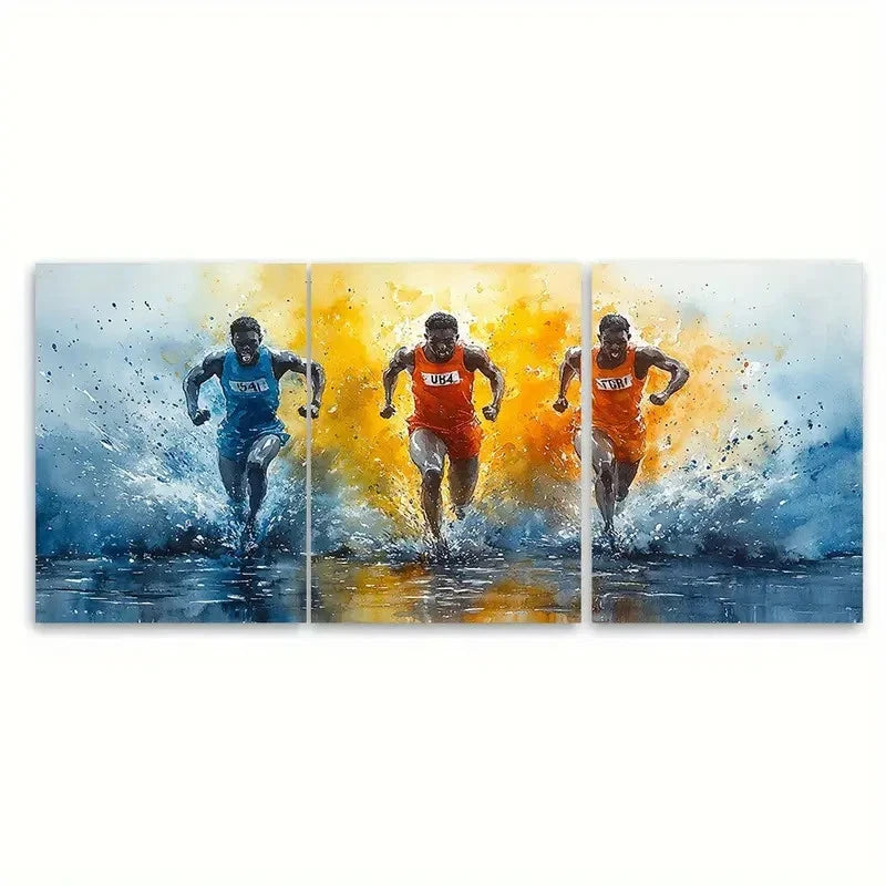 3pcs Vivid Sprinter Victory MEN Wall Art Set Canvas Framed 60x90cm - High Quality Print 100% Australian Made Wall Canvas Ready to Hang