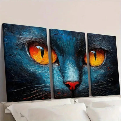 3pcs Abstract Cats Painting Orange Eyes Wall Art Set Canvas Framed 60x90cm - High Quality Print 100% Australian Made Wall Canvas Ready to Hang