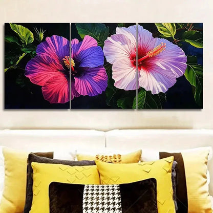 3pcs Hibiscus Flower Vibrant Pink & Purple Floral Metal Print Ready to Hang Art