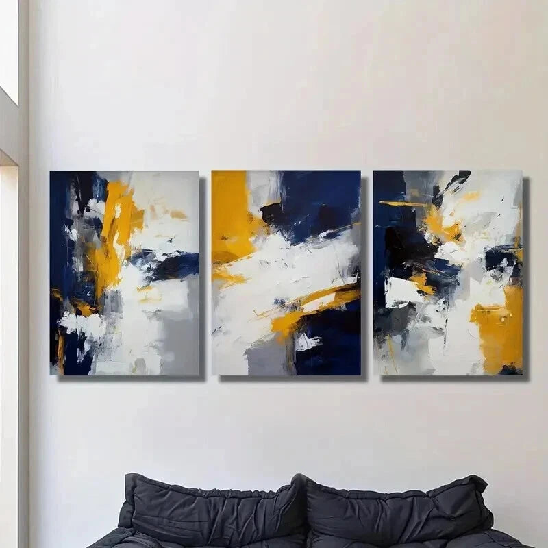 3pcs Classic Geometric Oil Painting Style Wall Art Set Canvas Framed 50x70cm - High Quality Print 100% Australian Made Wall Canvas Ready to Hang