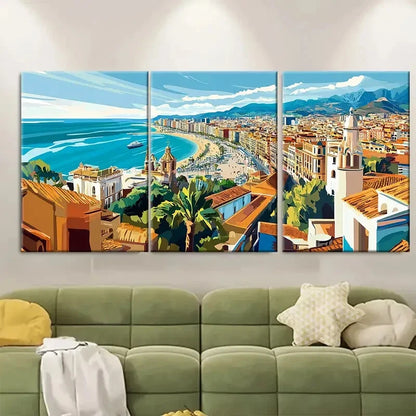 3pcs Malaga Spain Artistic Cityscape Metal Print Ready to Hang Art