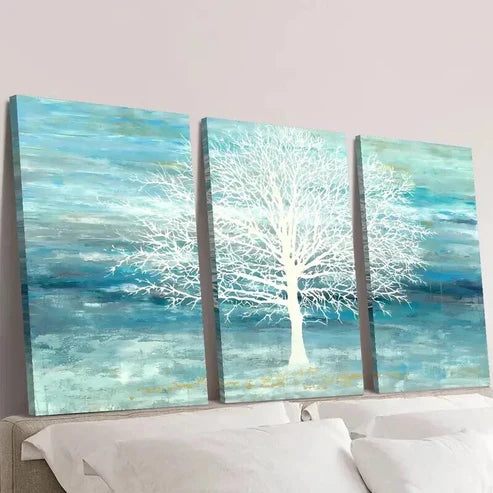 3pcs Cyan and Blue Landscape & White Tree Wall Art Canvas Unframed – High Quality Print 100% Australian Made Wall Canvas