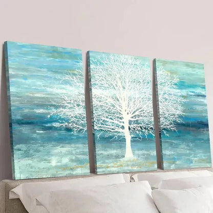3pcs Cyan and Blue Landscape & White Tree Wall Art Canvas Unframed – High Quality Print 100% Australian Made Wall Canvas