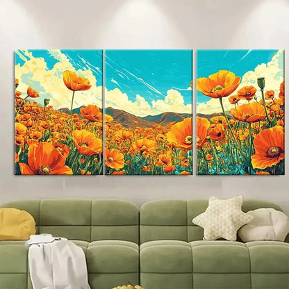 3pcs California Flower State Poppy Botanical Metal Print Ready to Hang Art