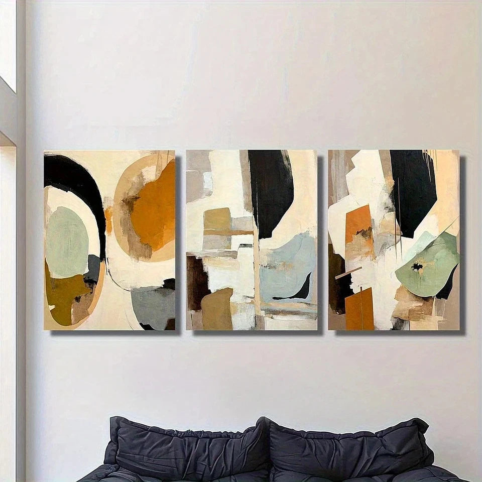 3pcs Abstract Color Block Green Orange Beige Metal Print Ready to Hang Art