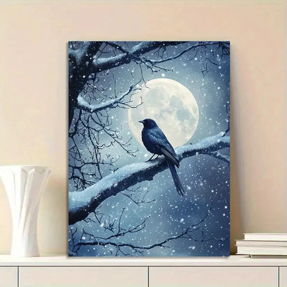 Moonlit Night Bird On Old Tree Painting  40x60cm Metal Print Ready to Hang