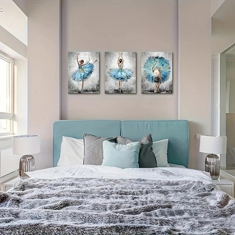 3pcs Elegant Ballet Blue and Gray Metal Print Ready to Hang Art