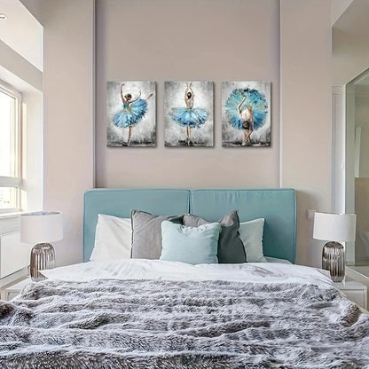 3pcs Elegant Ballet Blue and Gray Metal Print Ready to Hang Art