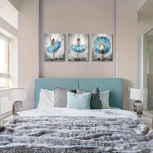3pcs Elegant Ballet Blue and Gray Metal Print Ready to Hang Art