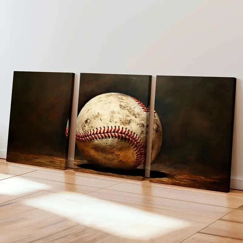 3pcs Abstract Aesthetic Baseball Decor Wall Art Set Canvas Framed 40x60cm - High Quality Print 100% Australian Made Wall Canvas Ready to Hang