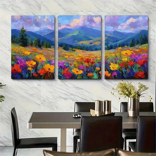 3pcs Golden Sunset Wildflower Floral Perfect Wall Art Set Canvas Framed 50x70cm - High Quality Print 100% Australian Made Wall Canvas Ready to Hang