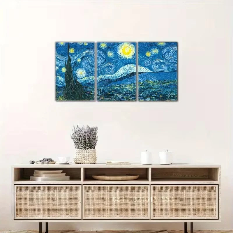 3pcs Starry Night Wall Art Set Canvas Framed 60x90cm High Quality Print 100% Australian Made Wall Canvas Ready to Hang