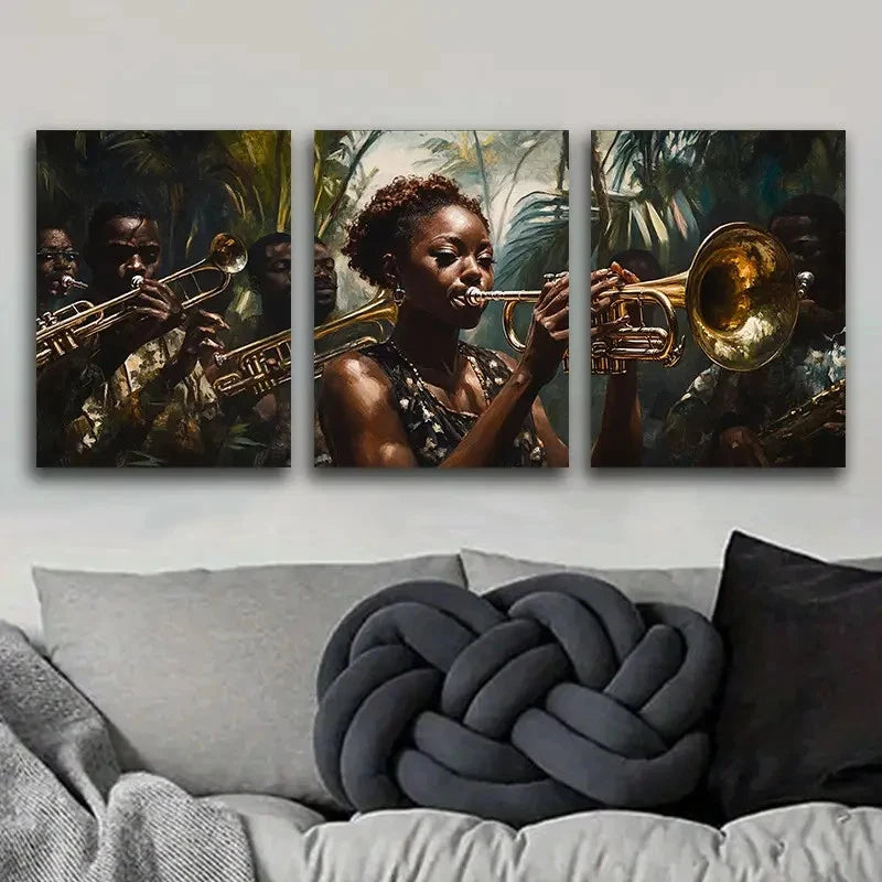 3pcs Group of Black Jazz Musicians Metal Print Ready to Hang Art