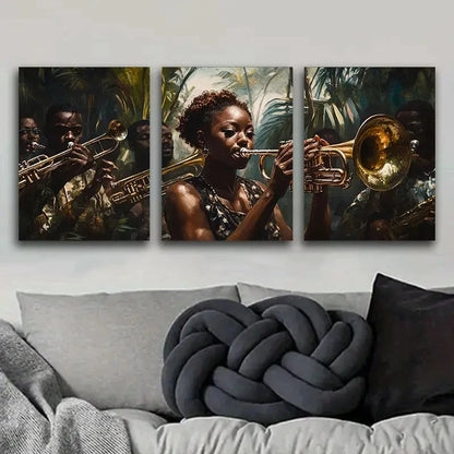 3pcs Group of Black Jazz Musicians Metal Print Ready to Hang Art