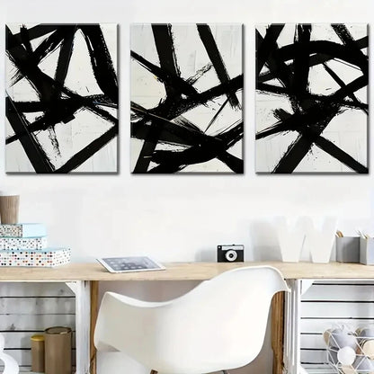 3pcs Black Intersecting Lines Modern Perfect Wall Art Set Canvas Framed 40x60cm - High Quality Print 100% Australian Made Wall Canvas Ready to Hang
