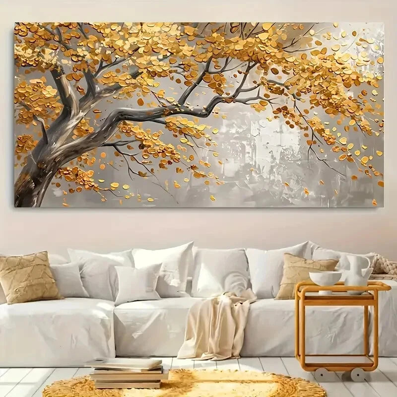Abstract Gold Leaf Plant  wall canvas office home room framed 120x60cm