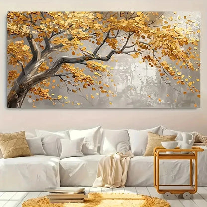 Abstract Gold Leaf Plant  wall canvas office home room framed 120x60cm